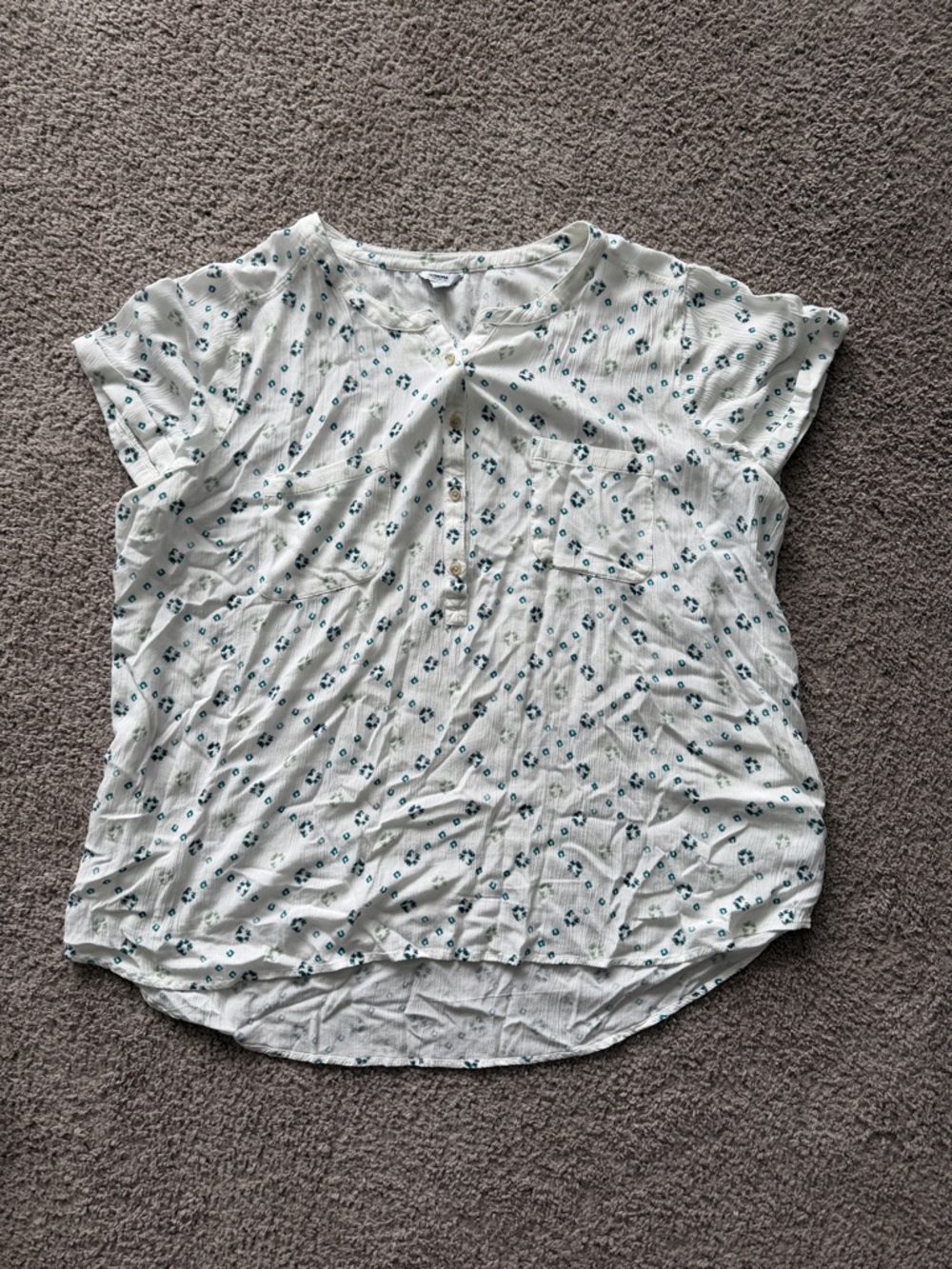 Cream Floral Short-Sleeve Button-Front Blouse